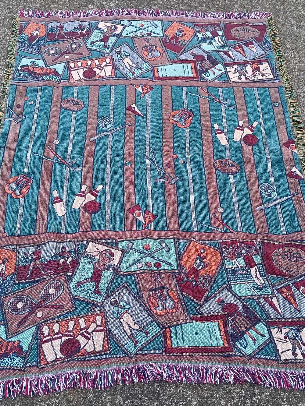 Vintage Goodwin Weavers Sports Tapestry Throw Blanket 66" x 48" Cotton
